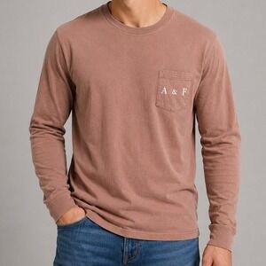Abercrombie & Fitch Mens Long Sleeve Tee Pocket Back Logo Mauve Brown M